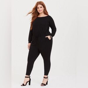 NWOT Torrid 2 Long Sleeve Black French Terry Jumpsuit